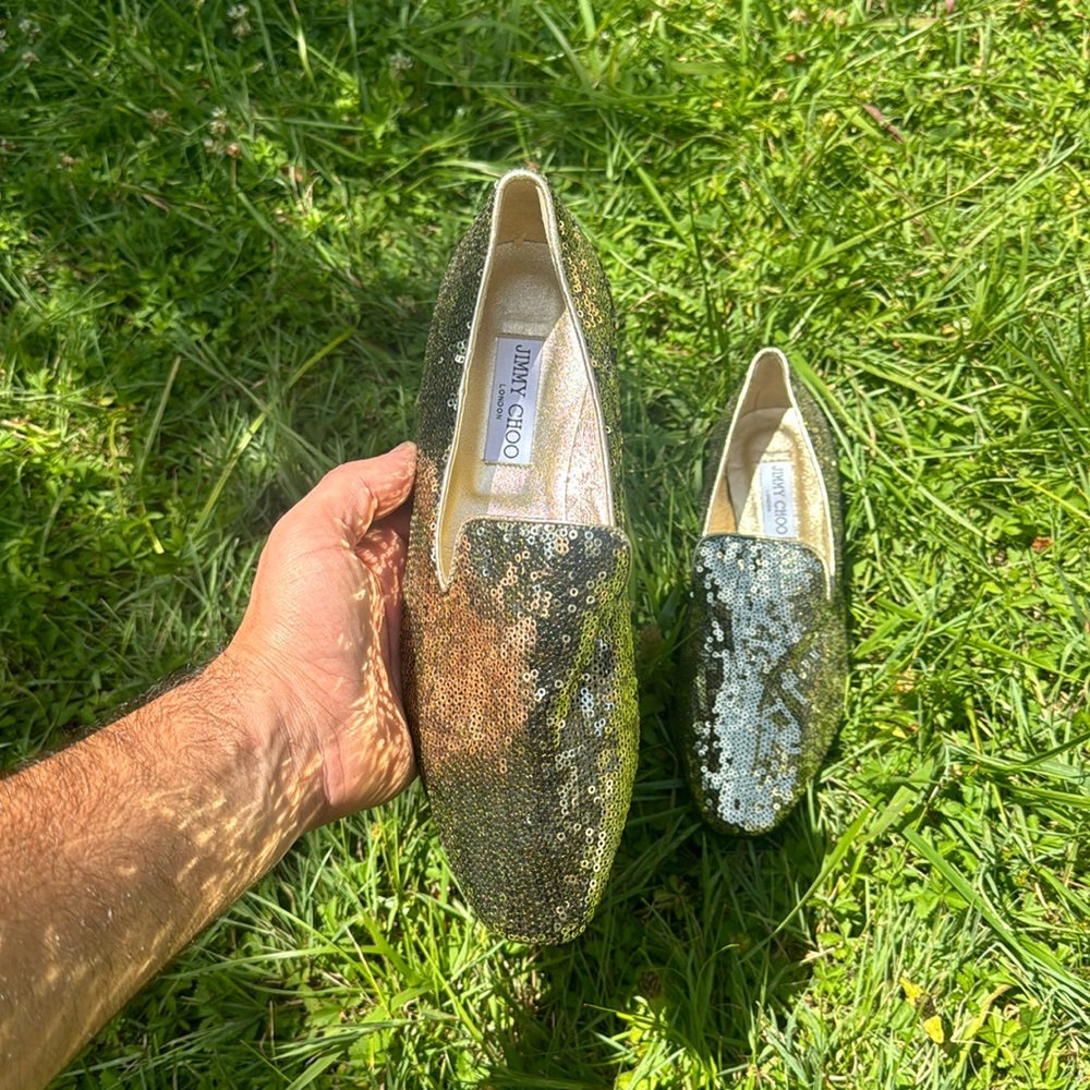 Jimmy Choo Gold Sequin Loafers - Size 9